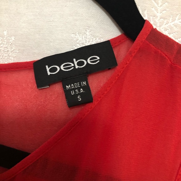 Bebe sheer sleeveless coral/red 100% silk Sm top - Picture 2 of 8